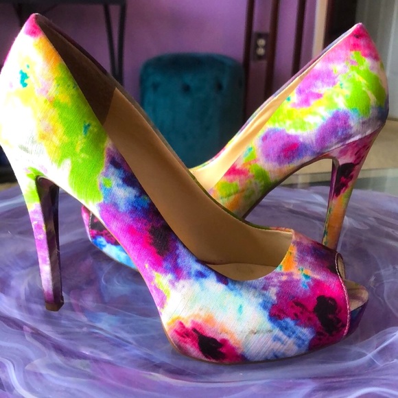 GUESS PATCHES STILETTO PEEP TOE PLATFORM PUMPS • sz 6.5M - Picture 4 of 17